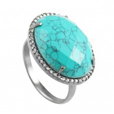 Vintage turquoise oval Cut Cocktail Cubic Zirconia Ring